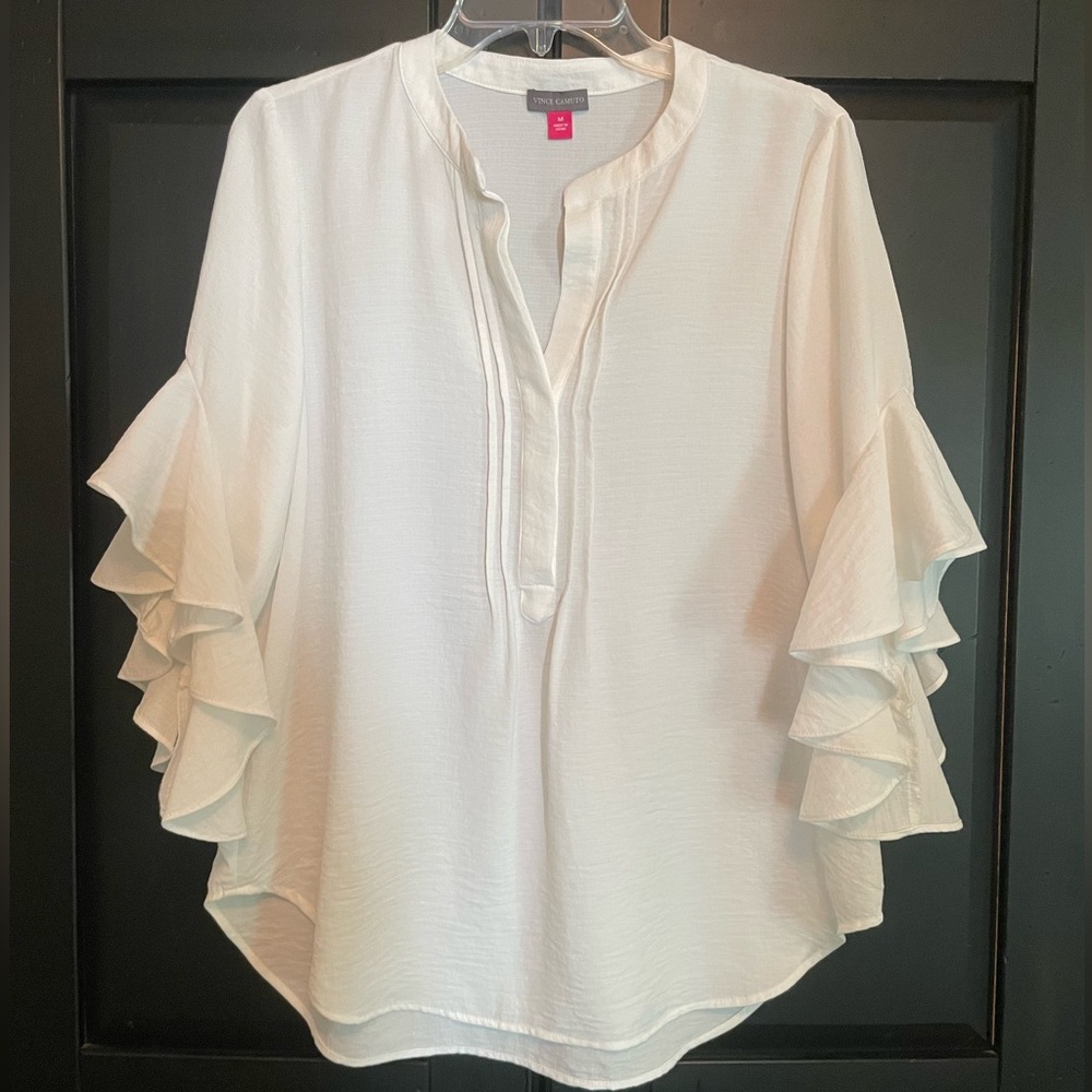 Vince Camuto Split‎ Neck Ruffle Sleeve Blouse - Picture 2 of 4